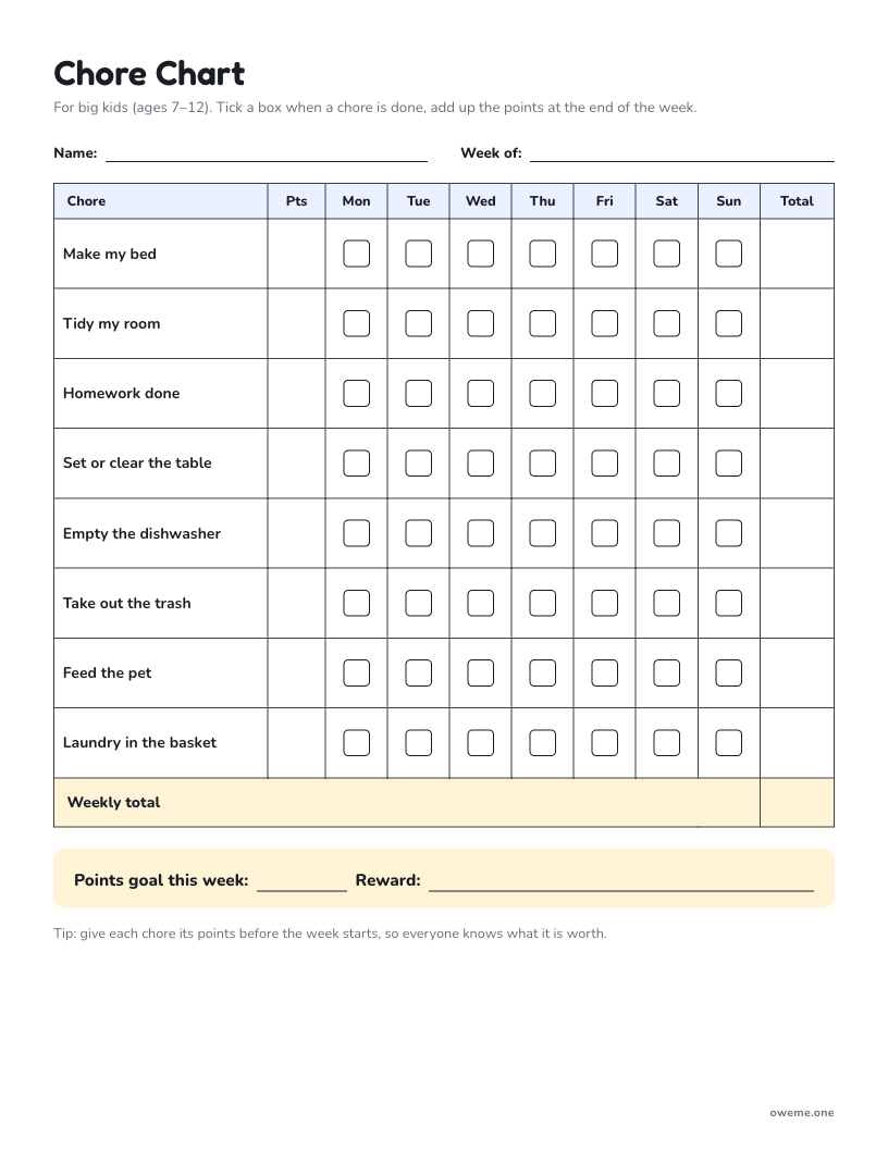 Preview of the printable sheet