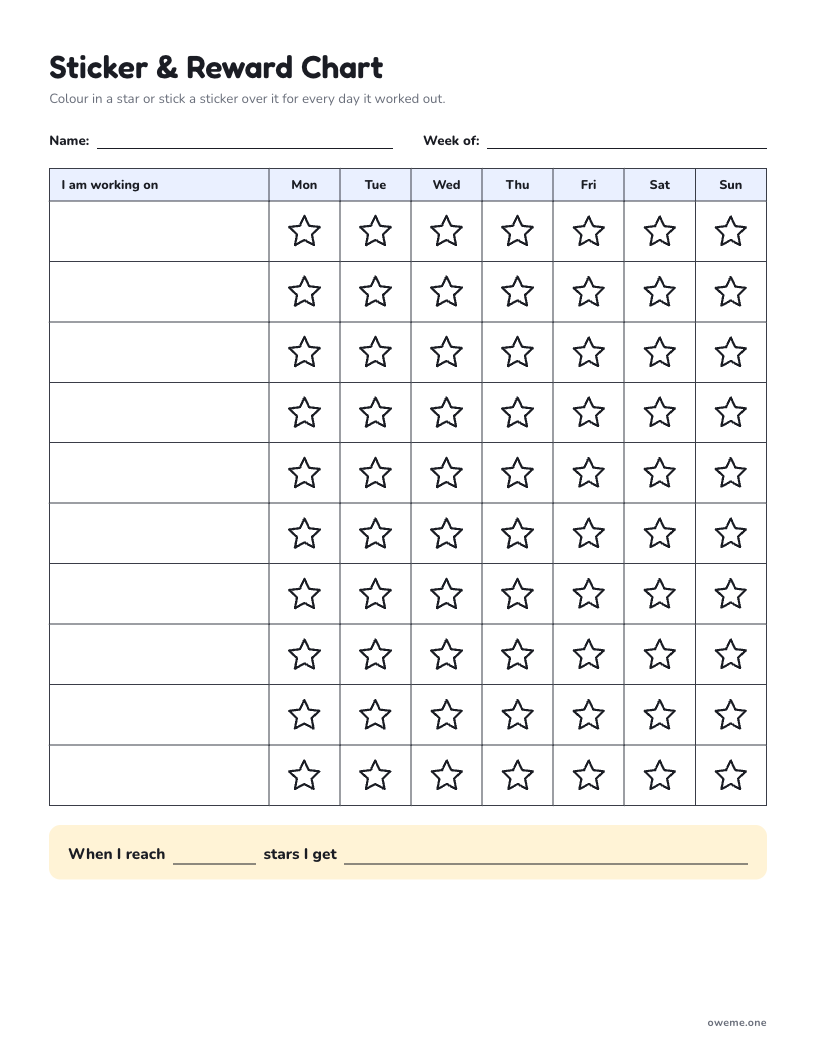 Preview of the printable sheet